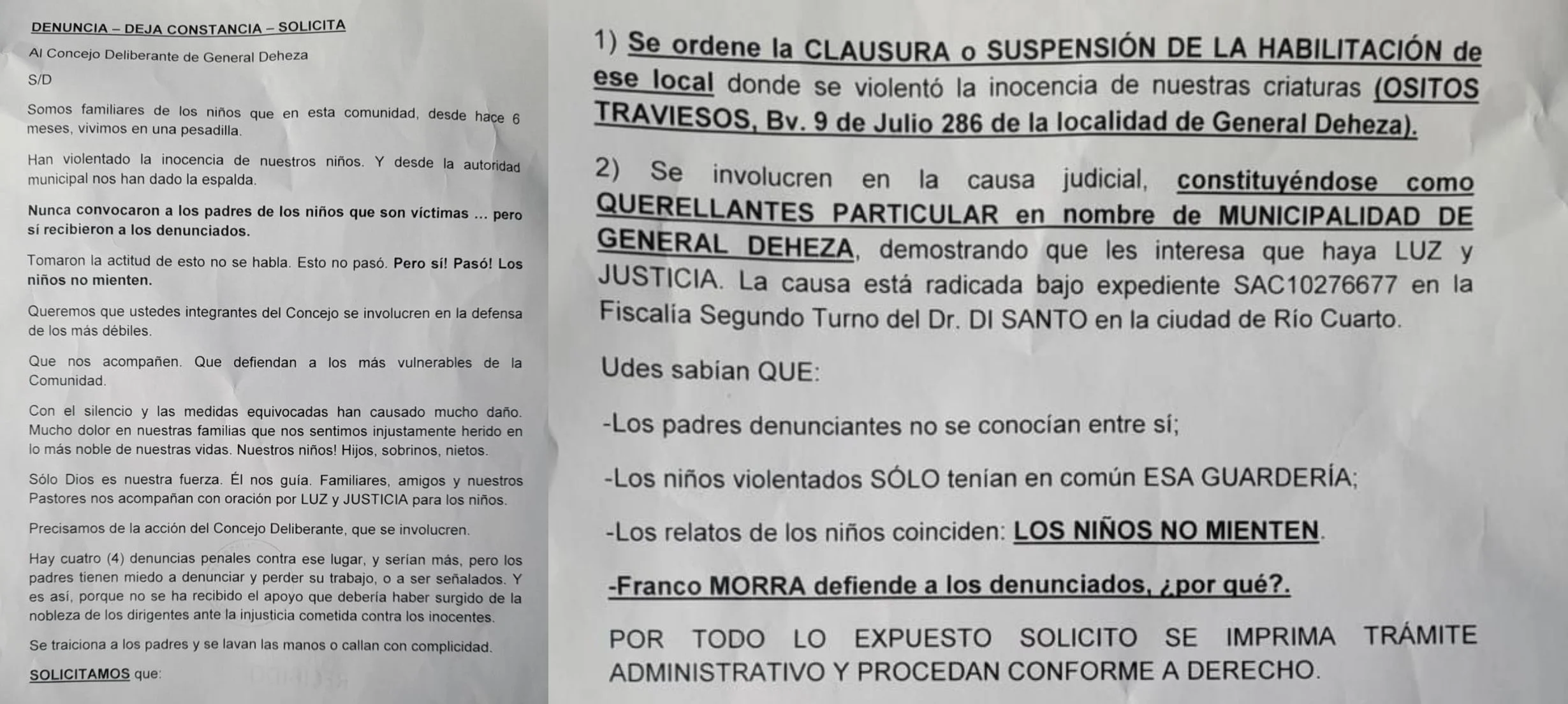 FAMILIARES EXIGEN EL CIERRE DEL JARDIN MATERNAL DENUNCIADO EN GENERAL DEHEZA