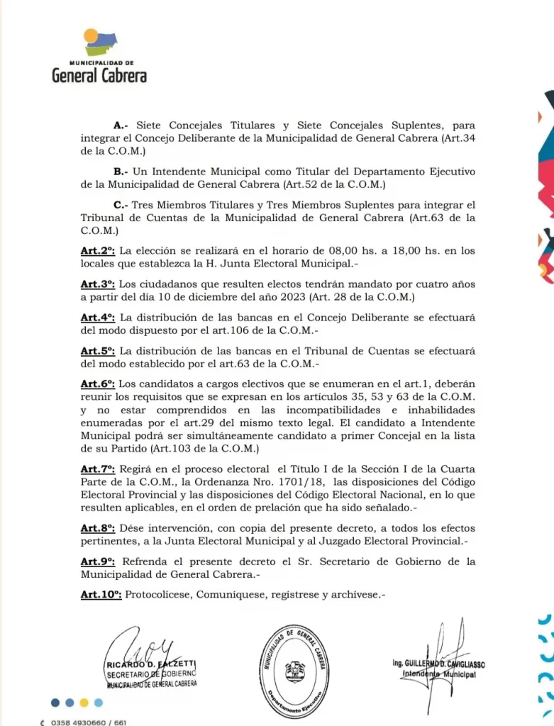 Se anunció la fecha de las elecciones municipales en General Cabrera