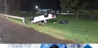 A minutos de terminar el año, una camioneta volcó en General Deheza y el conductor desapareció