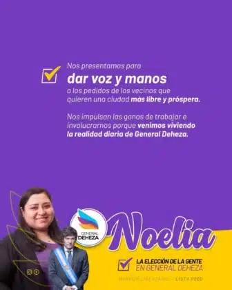 Noelia Diaz. Casillero UNO. Lista P200. Partido Libertario Elecciones Extraordinarias en General Deheza: Conoce a los candidatos a intendente