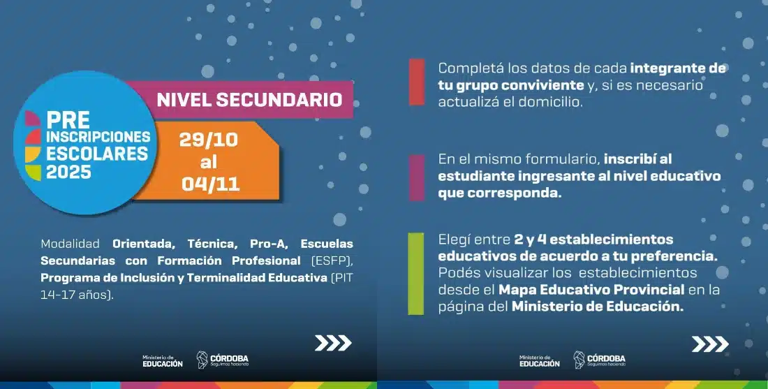 Preinscripciones escolares 2025 en Córdoba