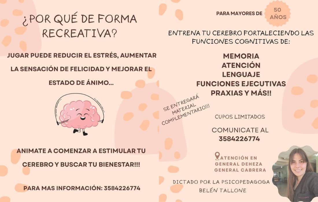 Entrená tu mente: taller de estimulación cognitiva para adultos en Deheza y Cabrera