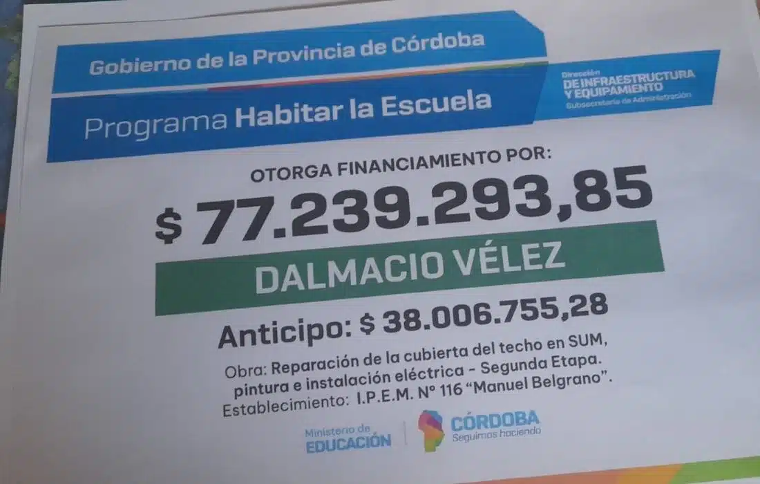 “Habitar la Escuela”: Dalmacio Vélez gestionó financiamiento para el IPEM 116 Manuel Belgrano