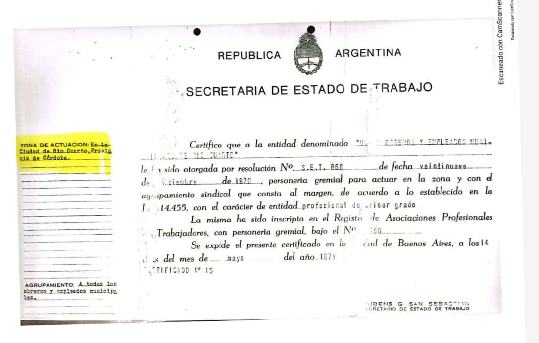 SUOEM Río Cuarto no tiene representatividad gremial legal en General Deheza
